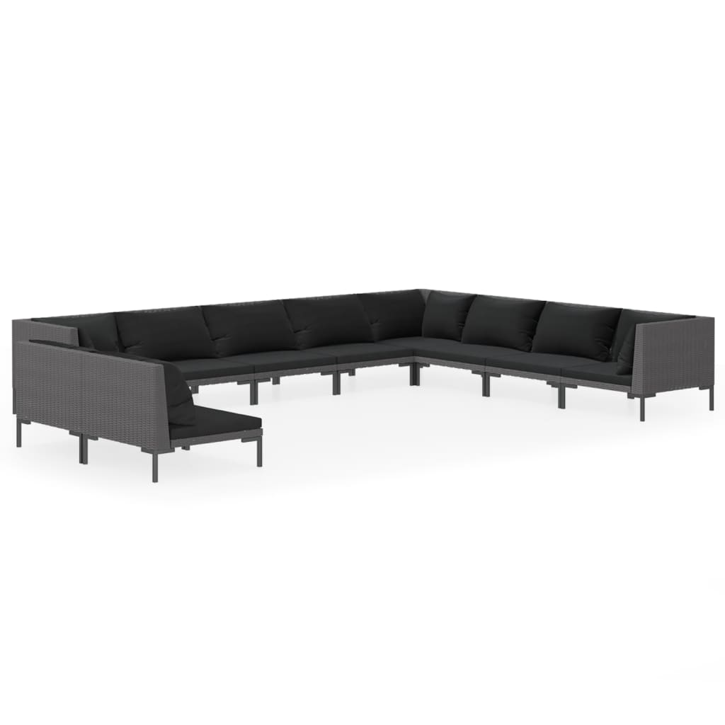 Divani da Giardino 10 pz con Cuscini in Polyrattan Grigio Scuro