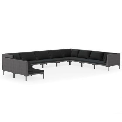 Divani da Giardino 10 pz con Cuscini in Polyrattan Grigio Scuro
