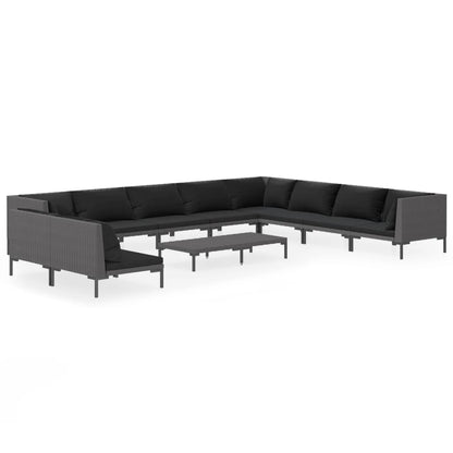 Divani da Giardino 11 pz con Cuscini in Polyrattan Grigio Scuro