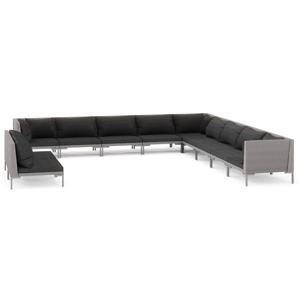Divani da Giardino 11 pz con Cuscini in Polyrattan Grigio Scuro