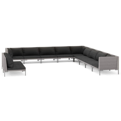 Divani da Giardino 11 pz con Cuscini in Polyrattan Grigio Scuro