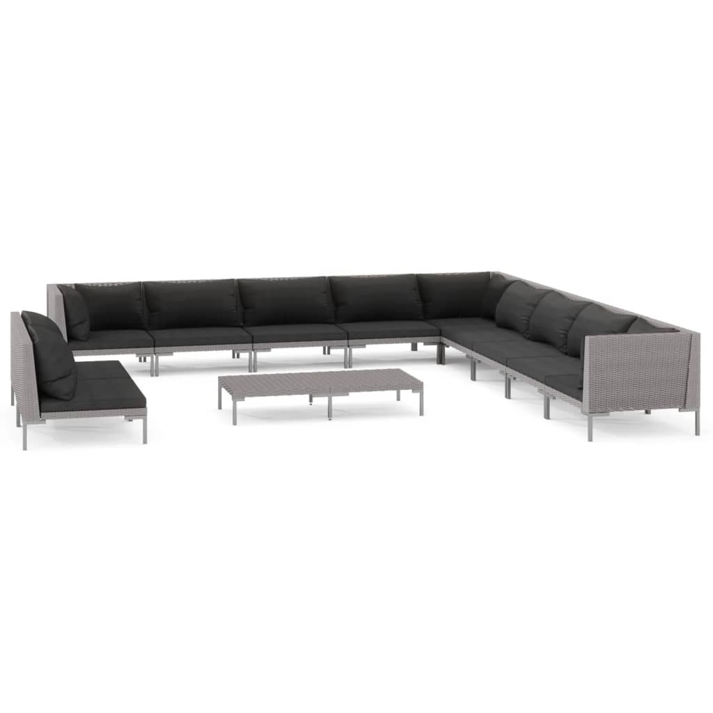 Divani da Giardino 12 pz con Cuscini in Polyrattan Grigio Scuro