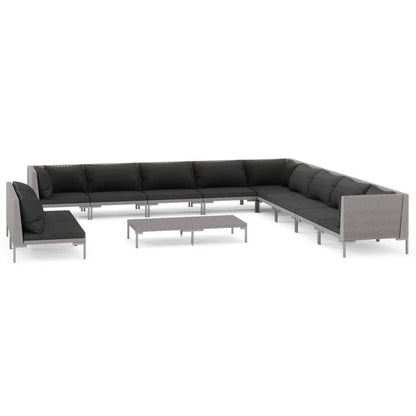 Divani da Giardino 12 pz con Cuscini in Polyrattan Grigio Scuro