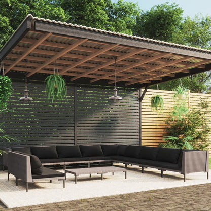 Divani da Giardino 12 pz con Cuscini in Polyrattan Grigio Scuro