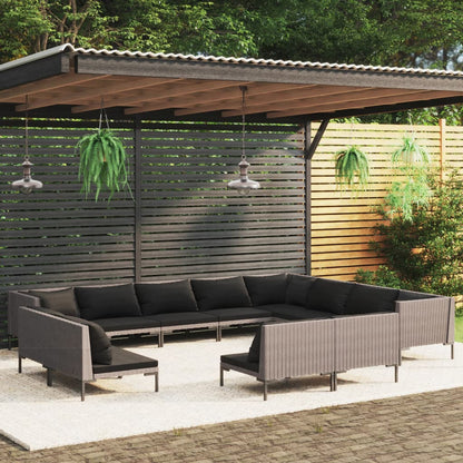 Divani da Giardino 12 pz con Cuscini in Polyrattan Grigio Scuro