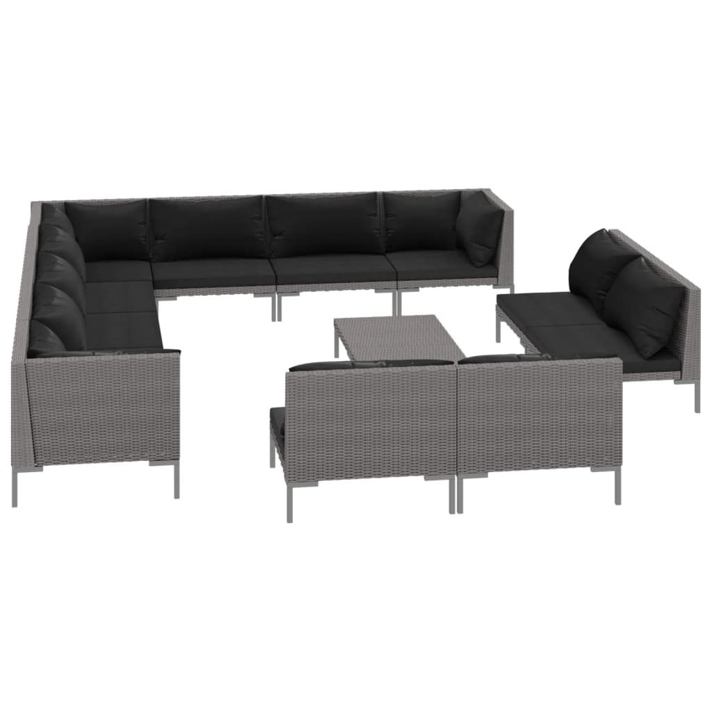 Set Divani da Giardino 13 pz Cuscini in Polyrattan Grigio Scuro