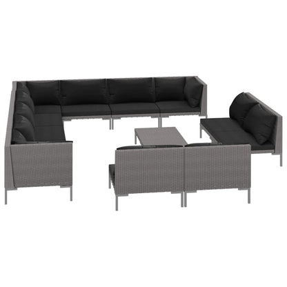 Set Divani da Giardino 13 pz Cuscini in Polyrattan Grigio Scuro