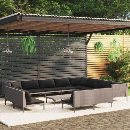 Set Divani da Giardino 13 pz Cuscini in Polyrattan Grigio Scuro