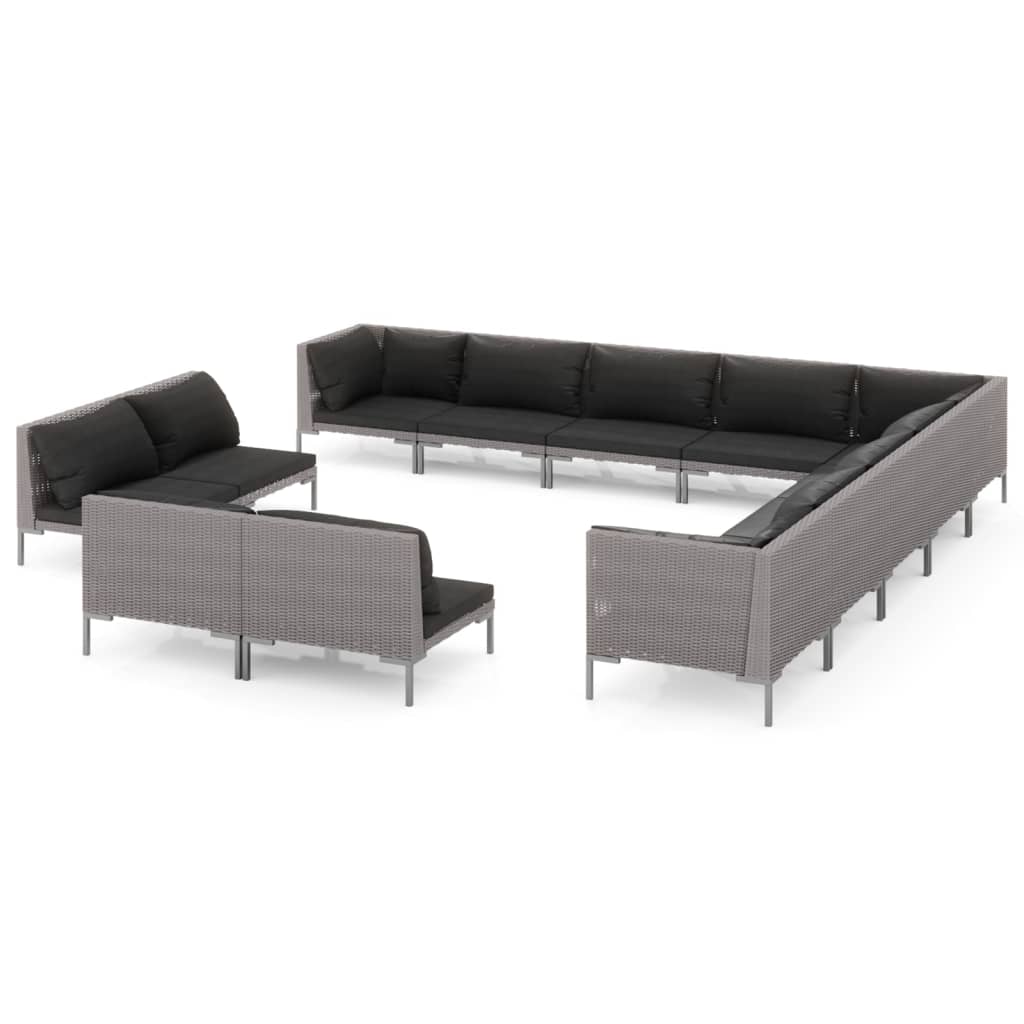 Set Divani da Giardino 13 pz Cuscini in Polyrattan Grigio Scuro