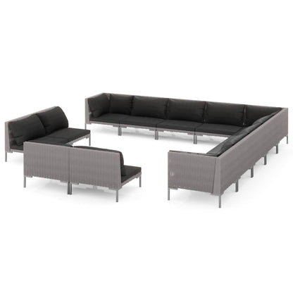 Set Divani da Giardino 13 pz Cuscini in Polyrattan Grigio Scuro