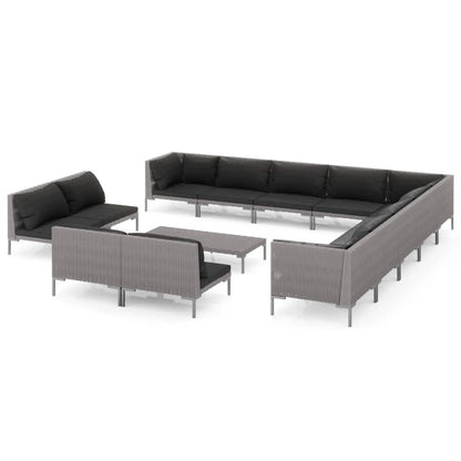 Set Divani da Giardino 14pz con Cuscini Polyrattan Grigio Scuro