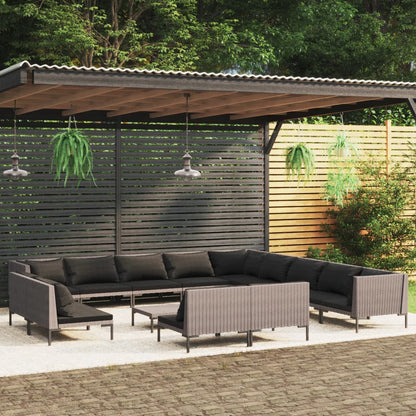 Set Divani da Giardino 14pz con Cuscini Polyrattan Grigio Scuro