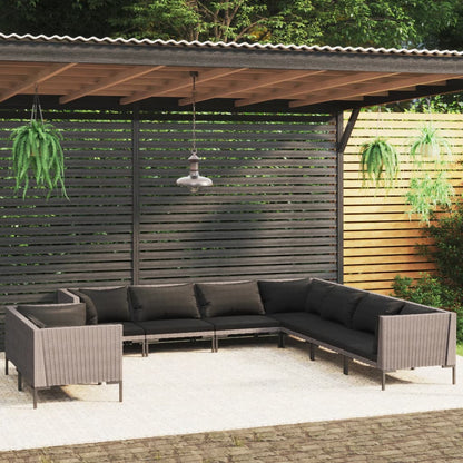 Set Divani da Giardino 9 pz con Cuscini Polyrattan Grigio Scuro