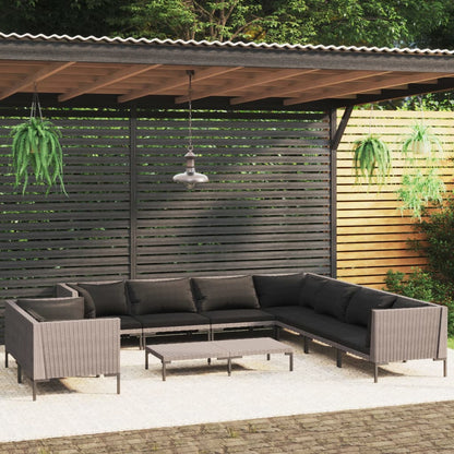 Divani da Giardino 10 pz con Cuscini in Polyrattan Grigio Scuro
