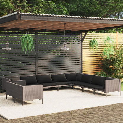 Divani da Giardino 10 pz con Cuscini in Polyrattan Grigio Scuro