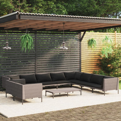 Divani da Giardino 11 pz con Cuscini in Polyrattan Grigio Scuro