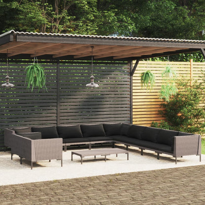 Divani da Giardino 12 pz con Cuscini in Polyrattan Grigio Scuro