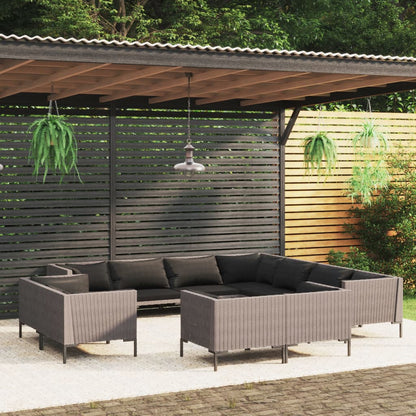 Divani da Giardino 11 pz con Cuscini in Polyrattan Grigio Scuro