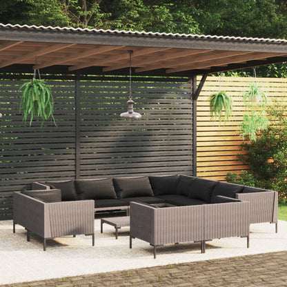 Divani da Giardino 12 pz con Cuscini in Polyrattan Grigio Scuro