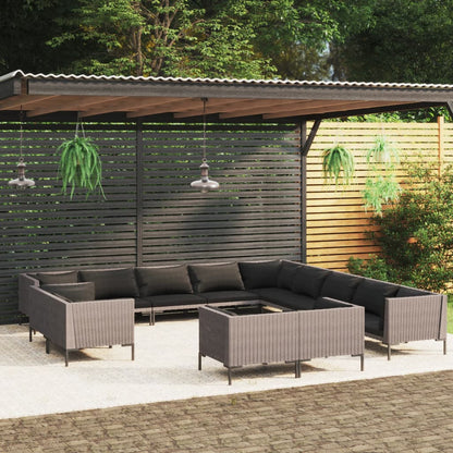 Set Divani da Giardino 13 pz Cuscini in Polyrattan Grigio Scuro