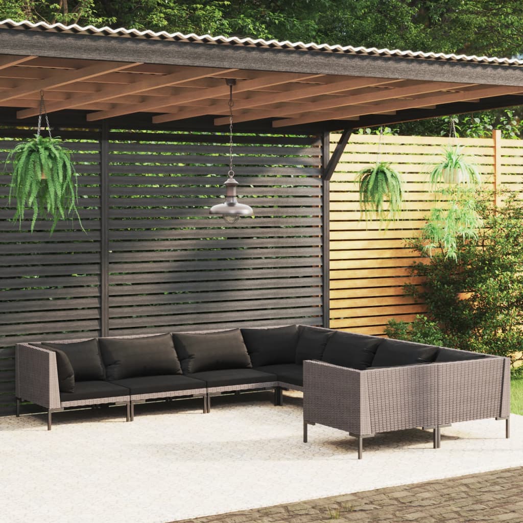 Divani da Giardino 8 pz con Cuscini in Polyrattan Grigio Scuro