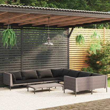 Set Divani da Giardino 9 pz con Cuscini Polyrattan Grigio Scuro