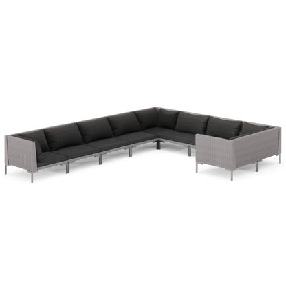 Set Divani da Giardino 9 pz con Cuscini Polyrattan Grigio Scuro