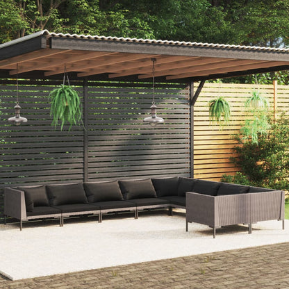 Set Divani da Giardino 9 pz con Cuscini Polyrattan Grigio Scuro