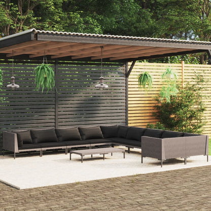 Divani da Giardino 10 pz con Cuscini in Polyrattan Grigio Scuro