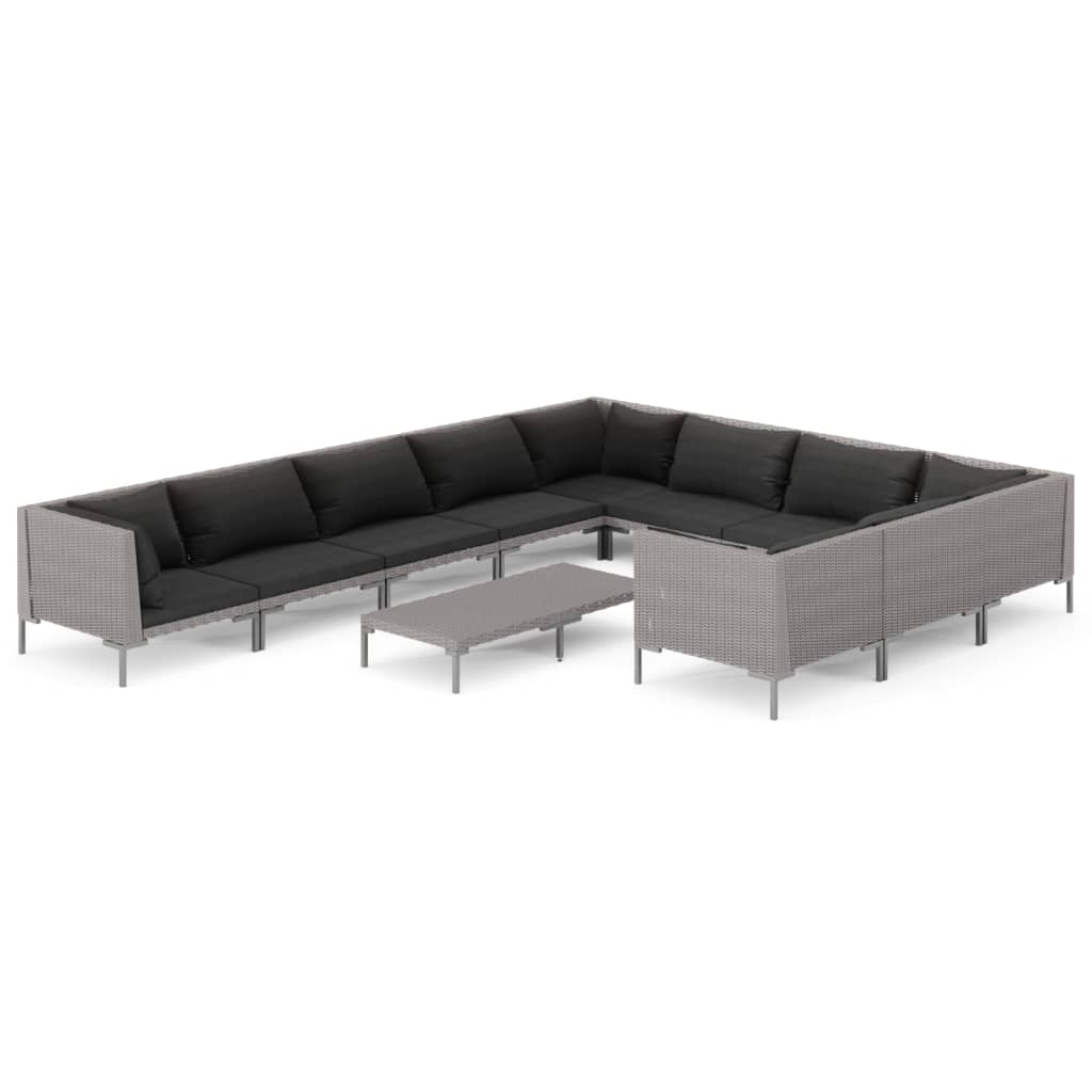 Divani da Giardino 11 pz con Cuscini in Polyrattan Grigio Scuro