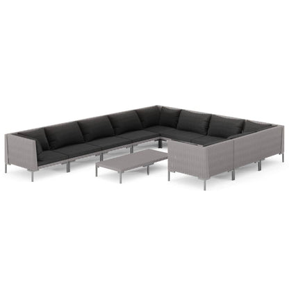 Divani da Giardino 11 pz con Cuscini in Polyrattan Grigio Scuro