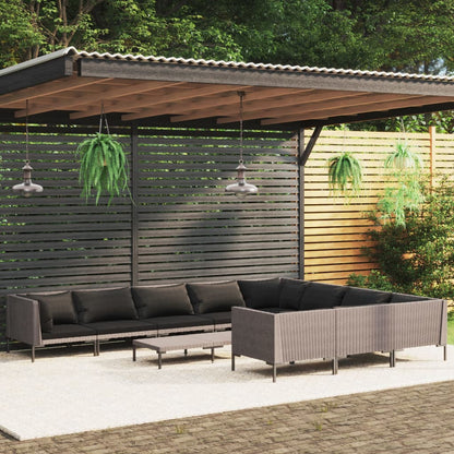 Divani da Giardino 11 pz con Cuscini in Polyrattan Grigio Scuro