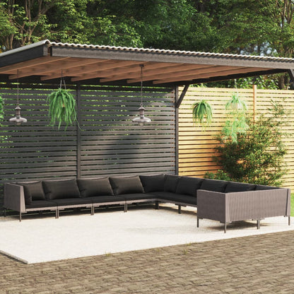Divani da Giardino 10 pz con Cuscini in Polyrattan Grigio Scuro