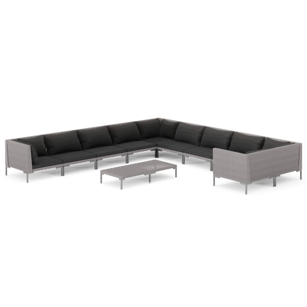 Divani da Giardino 11 pz con Cuscini in Polyrattan Grigio Scuro