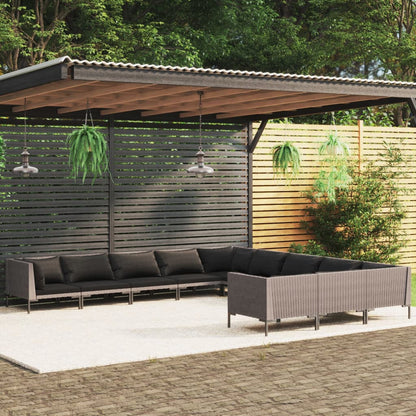 Divani da Giardino 11 pz con Cuscini in Polyrattan Grigio Scuro