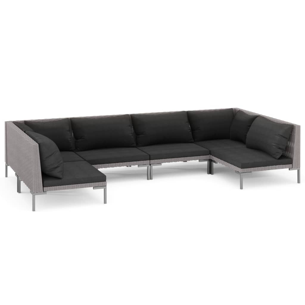 Divani da Giardino 6 pz con Cuscini in Polyrattan Grigio Scuro