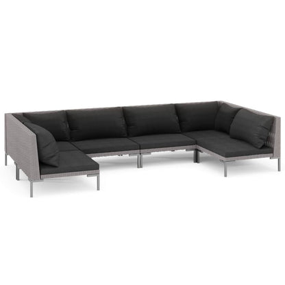 Divani da Giardino 6 pz con Cuscini in Polyrattan Grigio Scuro