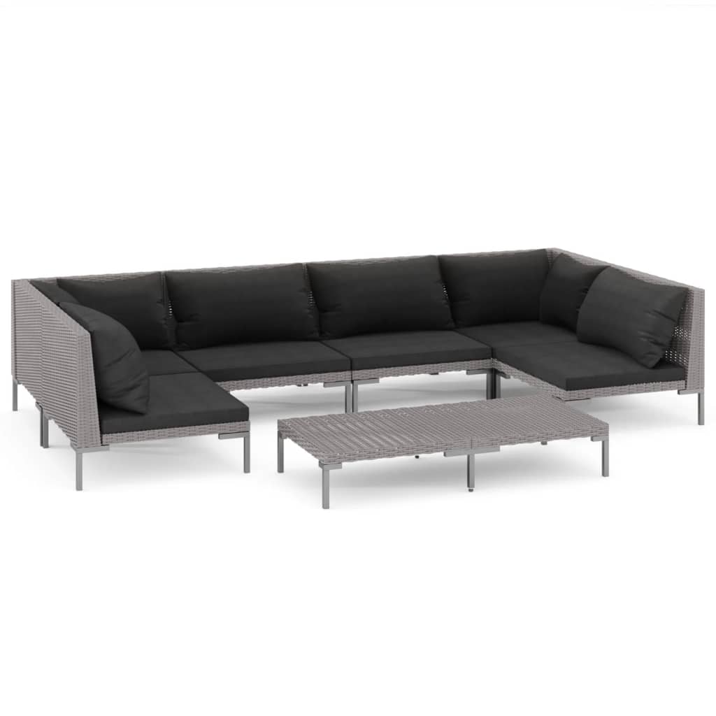 Set Divani da Giardino 7 pz con Cuscini Polyrattan Grigio Scuro