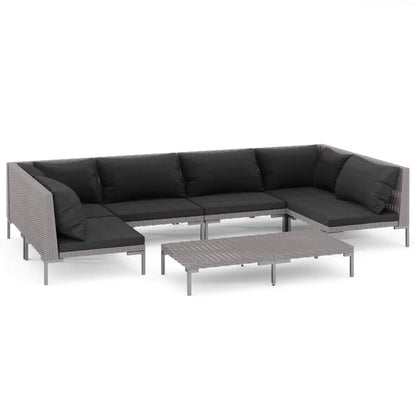 Set Divani da Giardino 7 pz con Cuscini Polyrattan Grigio Scuro