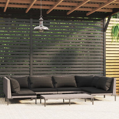 Set Divani da Giardino 7 pz con Cuscini Polyrattan Grigio Scuro