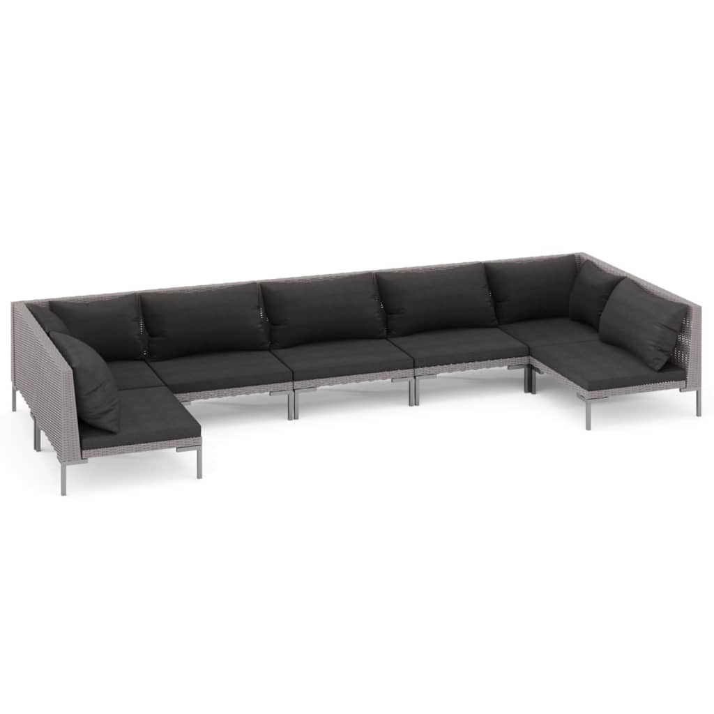 Set Divani da Giardino 7 pz con Cuscini Polyrattan Grigio Scuro