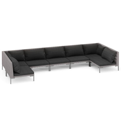 Set Divani da Giardino 7 pz con Cuscini Polyrattan Grigio Scuro
