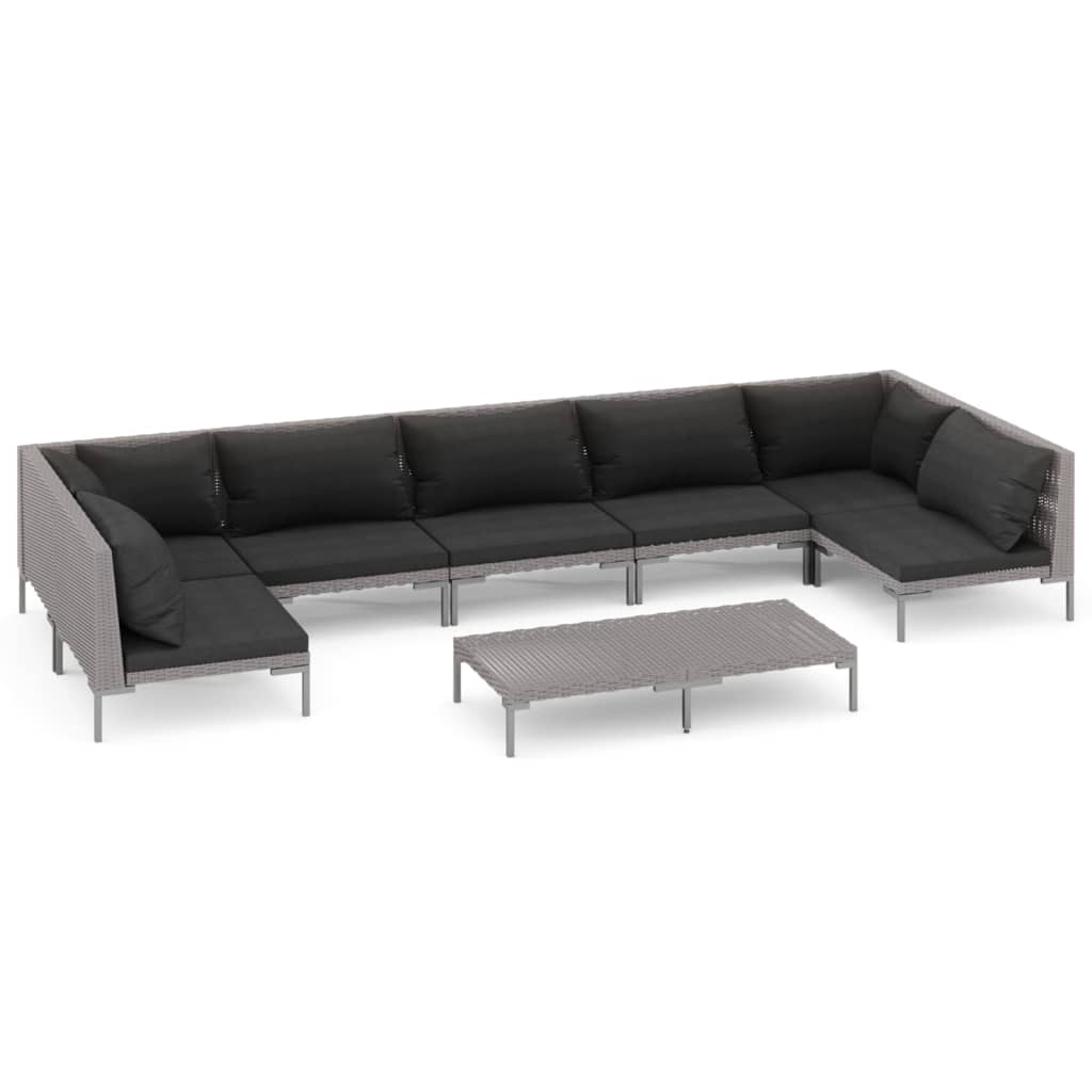 Divani da Giardino 8 pz con Cuscini in Polyrattan Grigio Scuro