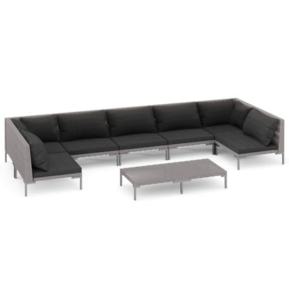 Divani da Giardino 8 pz con Cuscini in Polyrattan Grigio Scuro