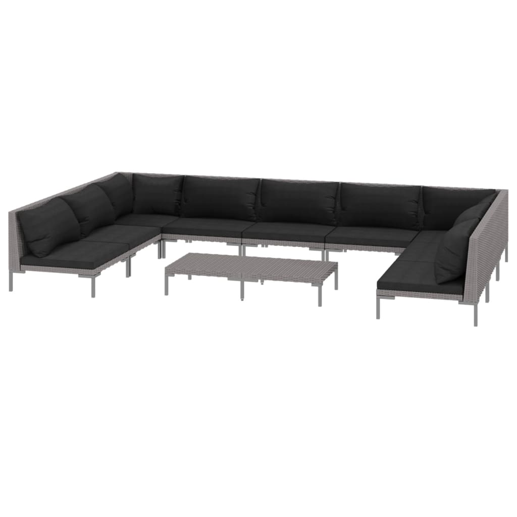 Divani da Giardino 10 pz con Cuscini in Polyrattan Grigio Scuro