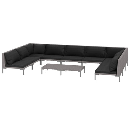 Divani da Giardino 10 pz con Cuscini in Polyrattan Grigio Scuro