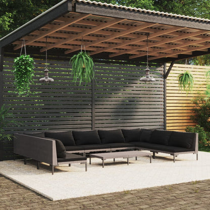 Divani da Giardino 10 pz con Cuscini in Polyrattan Grigio Scuro