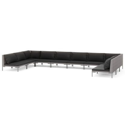 Divani da Giardino 10 pz con Cuscini in Polyrattan Grigio Scuro