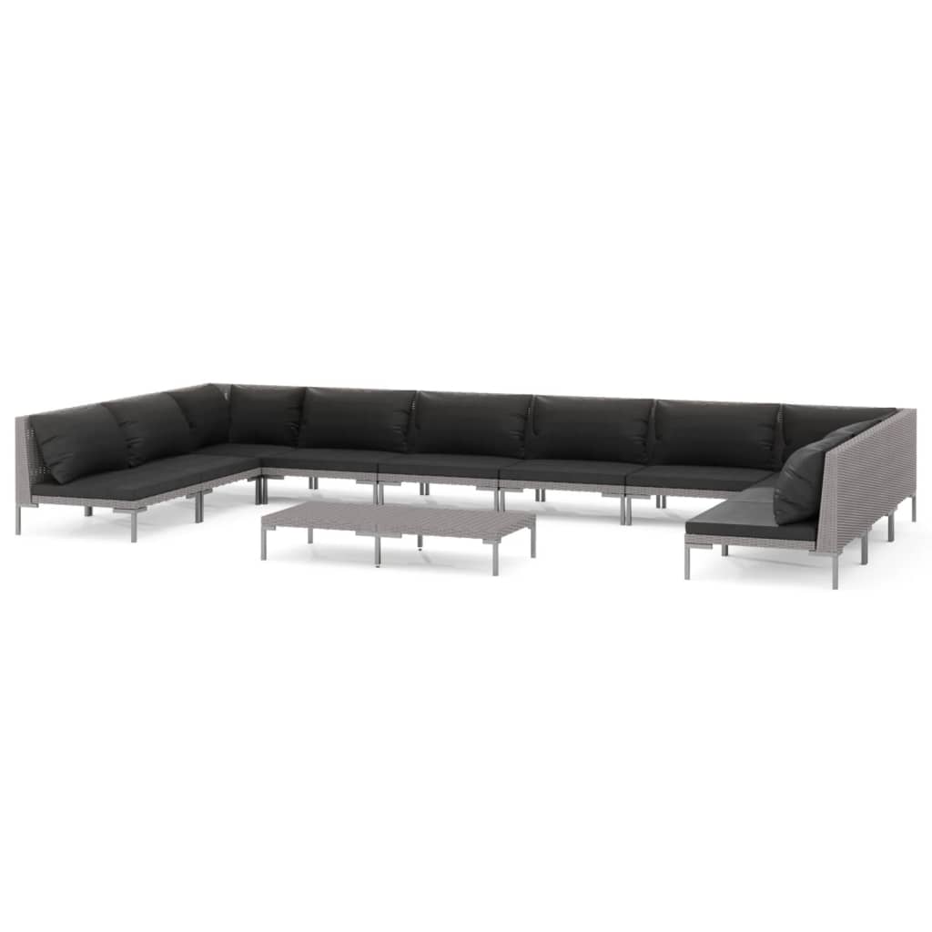Divani da Giardino 11 pz con Cuscini in Polyrattan Grigio Scuro