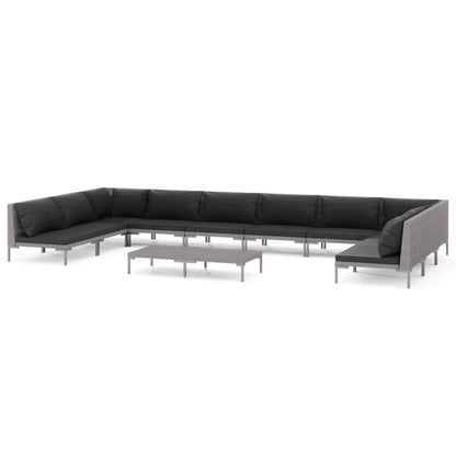Divani da Giardino 11 pz con Cuscini in Polyrattan Grigio Scuro